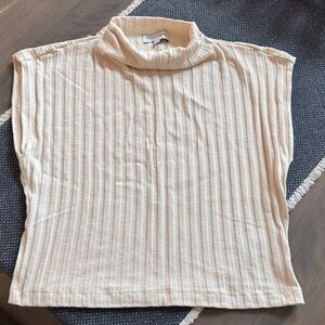 Michael Stars Cream Ribbed Turtleneck Top